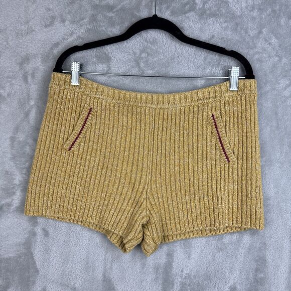Tory Burch Linen Shorts Women's Size Large Ena Heavy Knit Shorts Yellow Mouline
